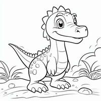 illustration outline drawing white background cartoon cute dinosaur to coloring, character games app mobile, generative ai photo