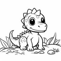 illustration outline drawing white background cartoon cute dinosaur to coloring, character games app mobile, generative ai photo