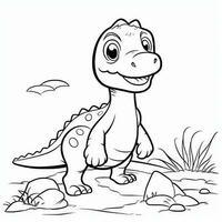 illustration outline drawing white background cartoon cute dinosaur to coloring, character games app mobile, generative ai photo