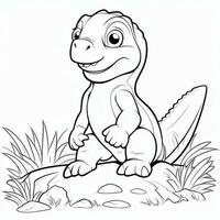 illustration outline drawing white background cartoon cute dinosaur to coloring, character games app mobile, generative ai photo