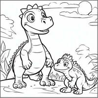 illustration outline drawing white background cartoon cute dinosaur to coloring, character games app mobile, generative ai photo