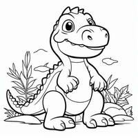 illustration outline drawing white background cartoon cute dinosaur to coloring, character games app mobile, generative ai photo