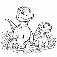 illustration outline drawing white background cartoon cute dinosaur to coloring, character games app mobile, generative ai photo