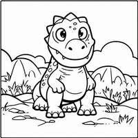 illustration outline drawing white background cartoon cute dinosaur to coloring, character games app mobile, generative ai photo