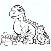 illustration outline drawing white background cartoon cute dinosaur to coloring, character games app mobile, generative ai photo