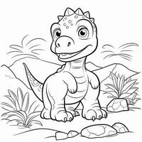 illustration outline drawing white background cartoon cute dinosaur to coloring, character games app mobile, generative ai photo