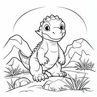 illustration outline drawing white background cartoon cute dinosaur to coloring, character games app mobile, generative ai photo