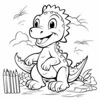 illustration outline drawing white background cartoon cute dinosaur to coloring, character games app mobile, generative ai photo