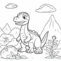 illustration outline drawing white background cartoon cute dinosaur to coloring, character games app mobile, generative ai photo