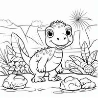 illustration outline drawing white background cartoon cute dinosaur to coloring, character games app mobile, generative ai photo