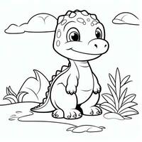 illustration outline drawing white background cartoon cute dinosaur to coloring, character games app mobile, generative ai photo