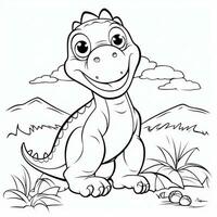 illustration outline drawing white background cartoon cute dinosaur to coloring, character games app mobile, generative ai photo