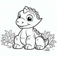 illustration outline drawing white background cartoon cute dinosaur to coloring, character games app mobile, generative ai photo