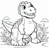 illustration outline drawing white background cartoon cute dinosaur to coloring, character games app mobile, generative ai photo