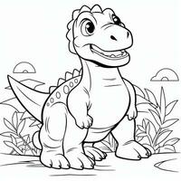 ilustración contorno dibujo blanco antecedentes dibujos animados linda dinosaurio a colorante, personaje juegos aplicación móvil, generativo ai foto