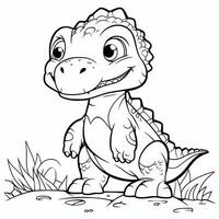 illustration outline drawing white background cartoon cute dinosaur to coloring, character games app mobile, generative ai photo