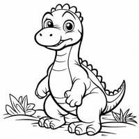 illustration outline drawing white background cartoon cute dinosaur to coloring, character games app mobile, generative ai photo