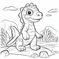 illustration outline drawing white background cartoon cute dinosaur to coloring, character games app mobile, generative ai photo