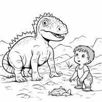 illustration outline drawing white background cartoon cute dinosaur to coloring, character games app mobile, generative ai photo