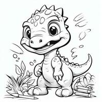 illustration outline drawing white background cartoon cute dinosaur to coloring, character games app mobile, generative ai photo
