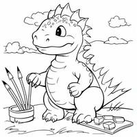 illustration outline drawing white background cartoon cute dinosaur to coloring, character games app mobile, generative ai photo