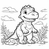 illustration outline drawing white background cartoon cute dinosaur to coloring, character games app mobile, generative ai photo