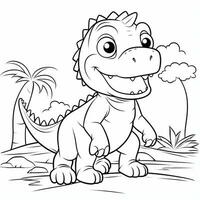 illustration outline drawing white background cartoon cute dinosaur to coloring, character games app mobile, generative ai photo