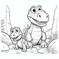 illustration outline drawing white background cartoon cute dinosaur to coloring, character games app mobile, generative ai photo