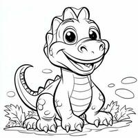 illustration outline drawing white background cartoon cute dinosaur to coloring, character games app mobile, generative ai photo