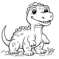 illustration outline drawing white background cartoon cute dinosaur to coloring, character games app mobile, generative ai photo