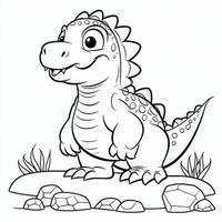 illustration outline drawing white background cartoon cute dinosaur to coloring, character games app mobile, generative ai photo