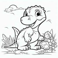 illustration outline drawing white background cartoon cute dinosaur to coloring, character games app mobile, generative ai photo