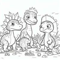 illustration outline drawing white background cartoon cute dinosaur to coloring, character games app mobile, generative ai photo