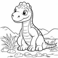 illustration outline drawing white background cartoon cute dinosaur to coloring, character games app mobile, generative ai photo