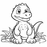 illustration outline drawing white background cartoon cute dinosaur to coloring, character games app mobile, generative ai photo