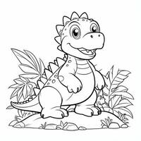 illustration outline drawing white background cartoon cute dinosaur to coloring, character games app mobile, generative ai photo