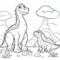 illustration outline drawing white background cartoon cute dinosaur to coloring, character games app mobile, generative ai photo