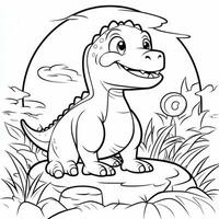 illustration outline drawing white background cartoon cute dinosaur to coloring, character games app mobile, generative ai photo