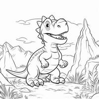 illustration outline drawing white background cartoon cute dinosaur to coloring, character games app mobile, generative ai photo