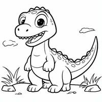 illustration outline drawing white background cartoon cute dinosaur to coloring, character games app mobile, generative ai photo