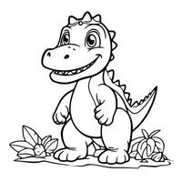 illustration outline drawing white background cartoon cute dinosaur to coloring, character games app mobile, generative ai photo