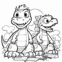 illustration outline drawing white background cartoon cute dinosaur to coloring, character games app mobile, generative ai photo