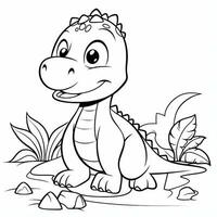 illustration outline drawing white background cartoon cute dinosaur to coloring, character games app mobile, generative ai photo