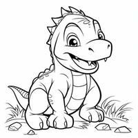 illustration outline drawing white background cartoon cute dinosaur to coloring, character games app mobile, generative ai photo