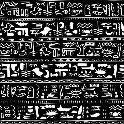 Black-white vintage striped seamless  pattern egyptian pattern with ethnic and tribal theme motifs. Ink retro drawing for textile, fabric, notebook covers, clothes