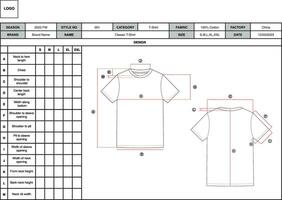 TechPack Layout Template of T-shirt vector