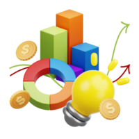 3D Chart with Business-related 3d elements. png