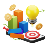 3D Chart with Business-related 3d elements. png