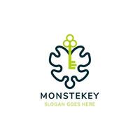 monstera leaf key logo design template. line style branding. isolated on white background. vector