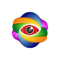 colorful hexagon eye logo design template. like a fower eye icon. isolated on white background.Abstract illustration with eye symbol. Design element. Bright pattern in circle. vector